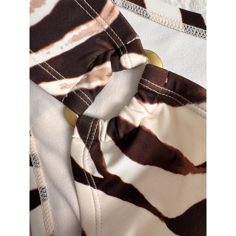 Mob Wife Sofia Vergara Zebra Print Glalm One Shoulder Bikini NEW Brown White XL - Picture 3 of 7